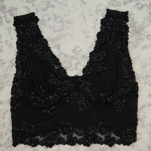 bebe Black Sequin Lace Crop Top